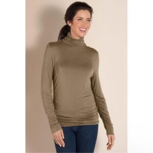 Soft Surroundings Ruched Turtleneck Tunic Top Size XL Women’s Taupe Brown Color